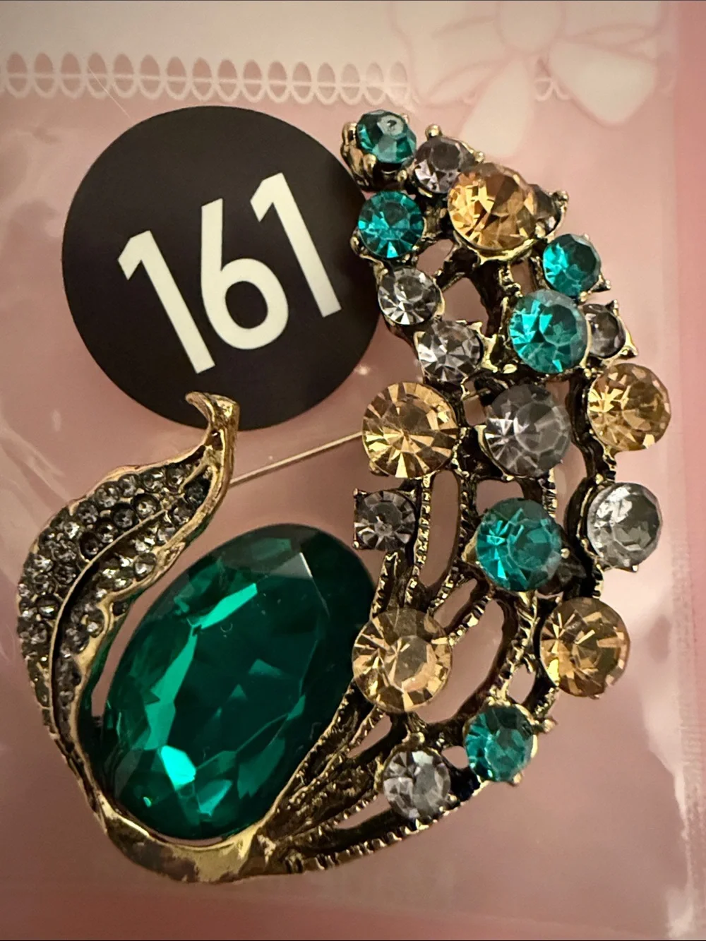 Gold-Tone Emerald Green & Multicolor Crystal Floral Brooch - Women Jewelry